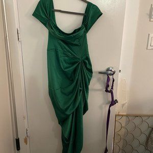 PrettyLittleThing | Dresses | Emerald Green Satin Draped Bardot Midi Dress  | Poshmark